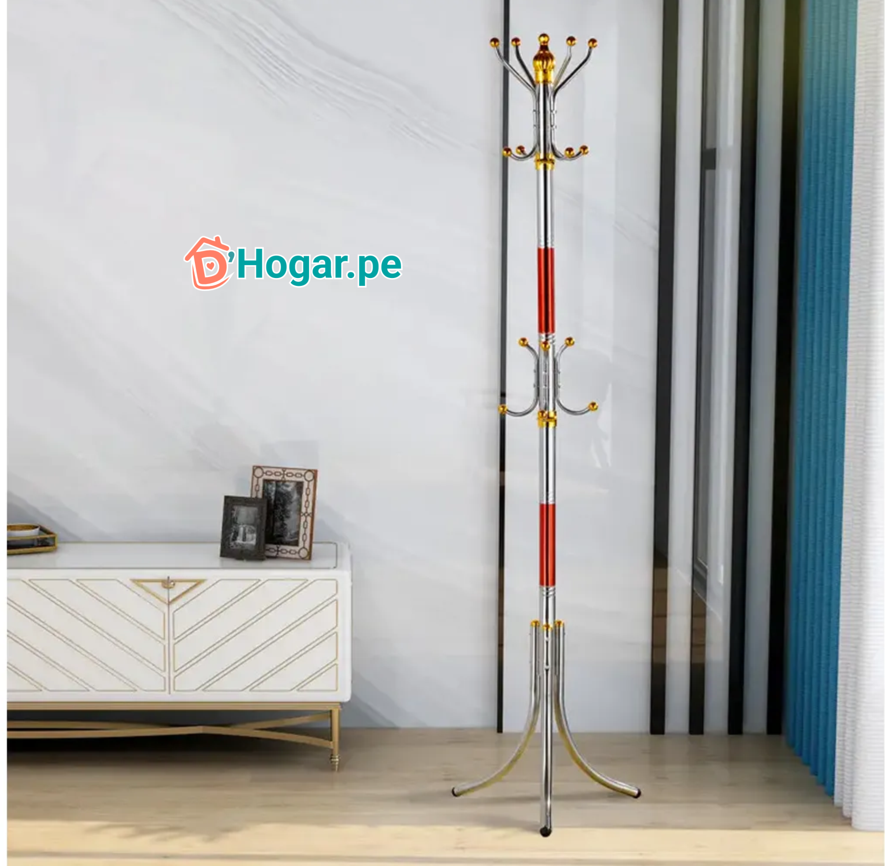 Perchero de pie metálico multifuncional 16 ganchos