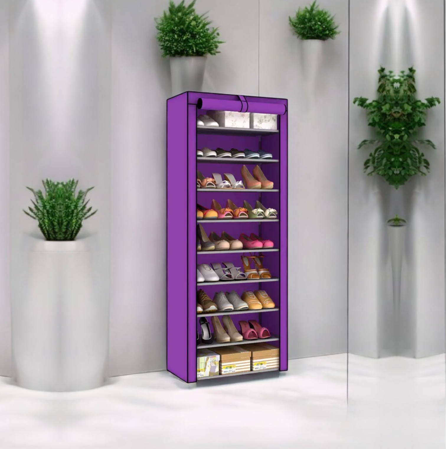 Zapatera de tela con 9 niveles con funda protectora antipolvo