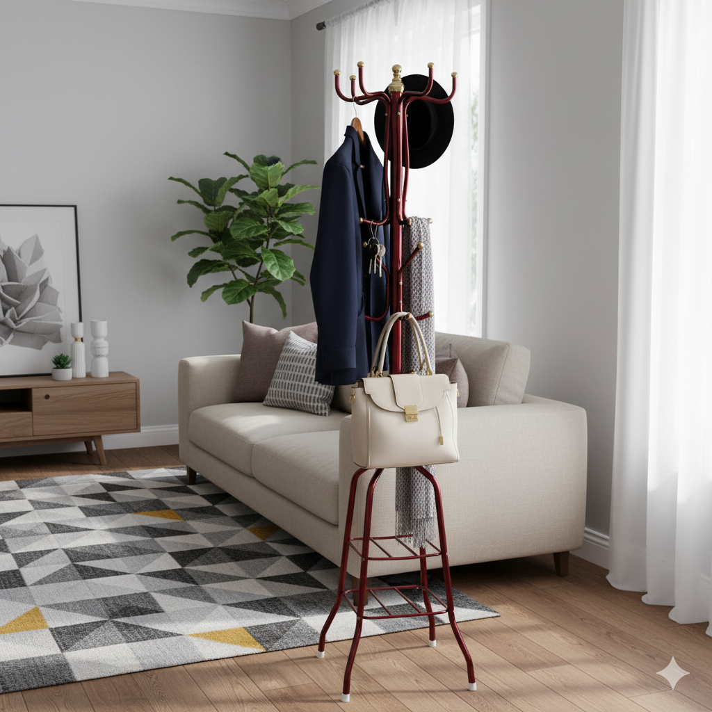 Perchero metálico multifuncional para ropa, sombreros y bolsos