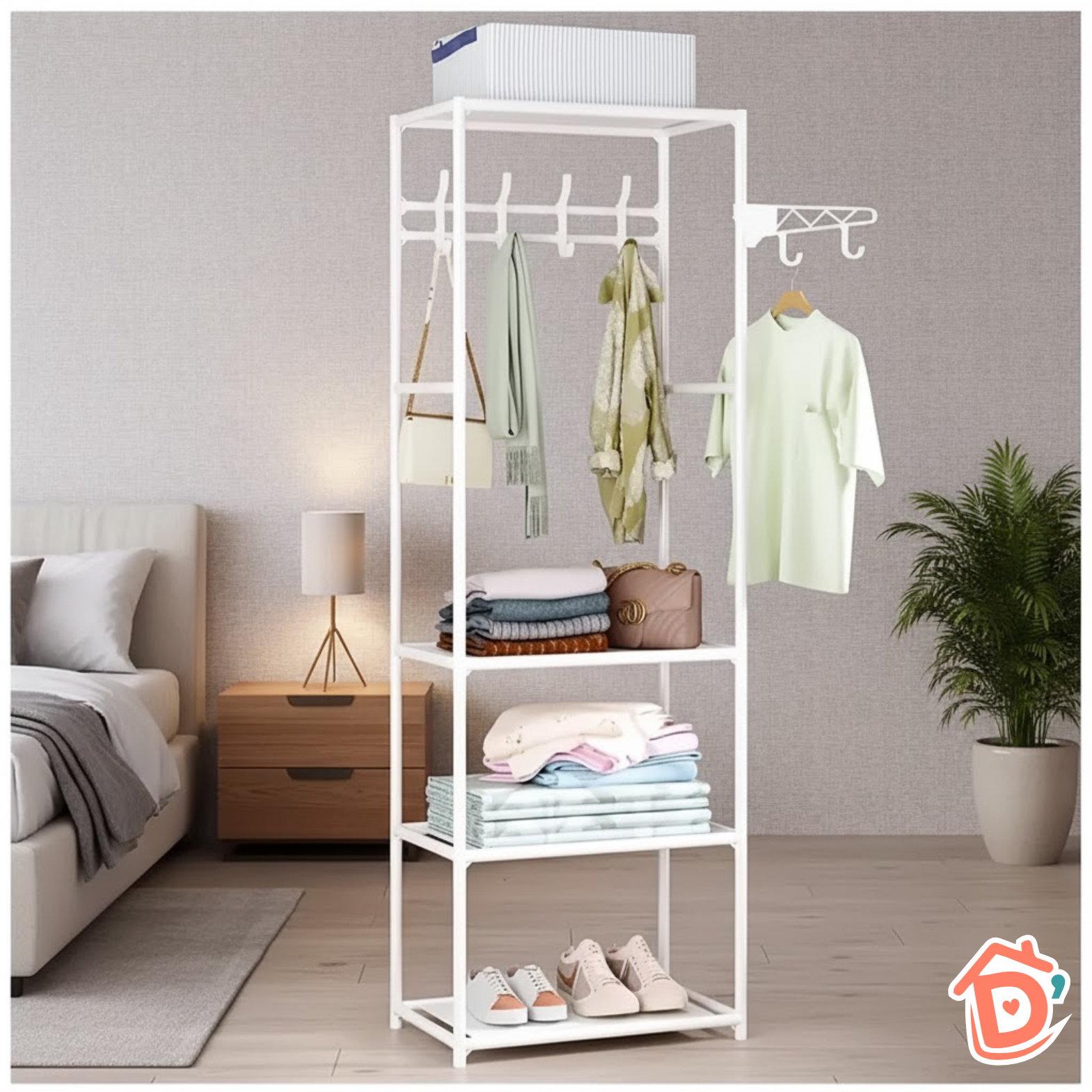 Ropero Perchero Organizador 1 Cuerpo – 3 Niveles + Barra Colgadora